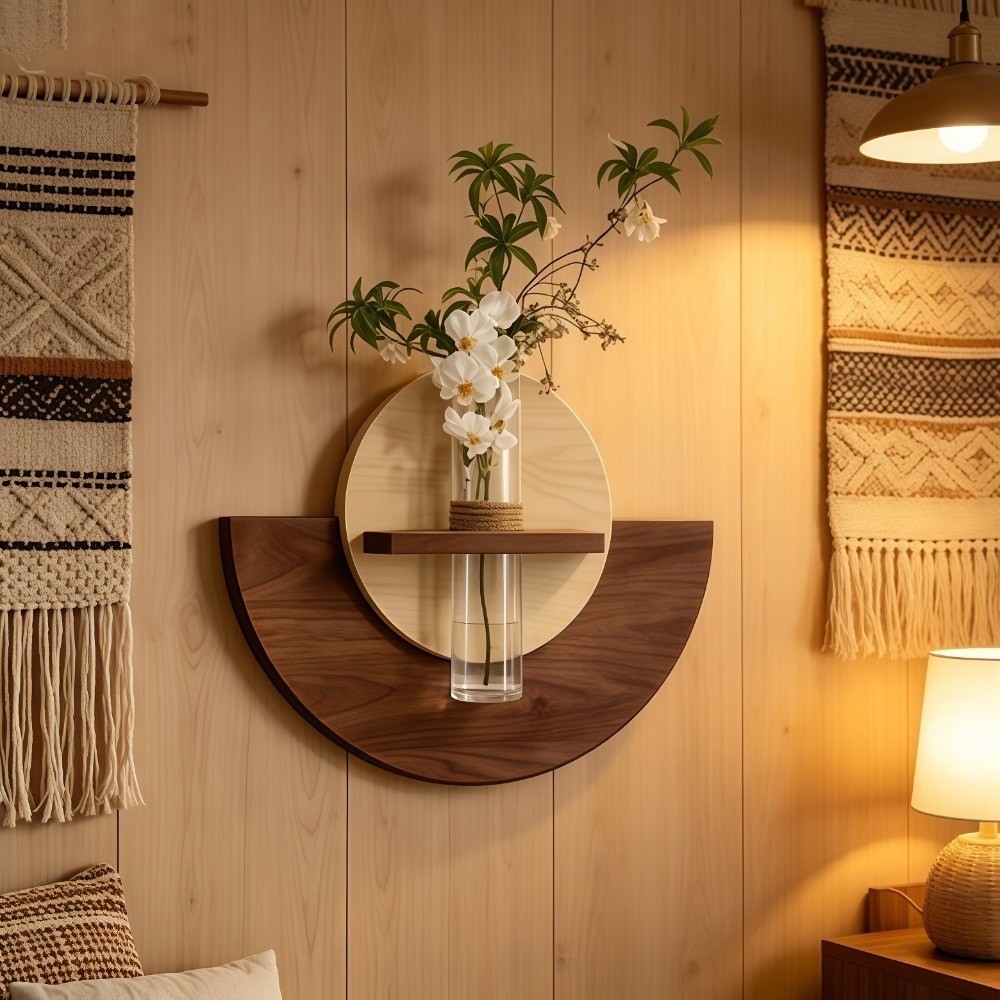 Flower Wall Panel - Овальная деревянная настенная полка для цветов,